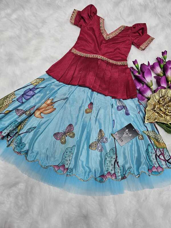 P177: Beautiful Designer Chinnon Silk Kids Lehenga Sets P177: Beautiful Designer Chinnon Silk Kids Lehenga Sets