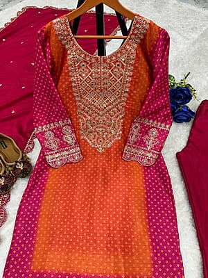 M1158:Beautiful 3Pcs Chinon Silk Dress