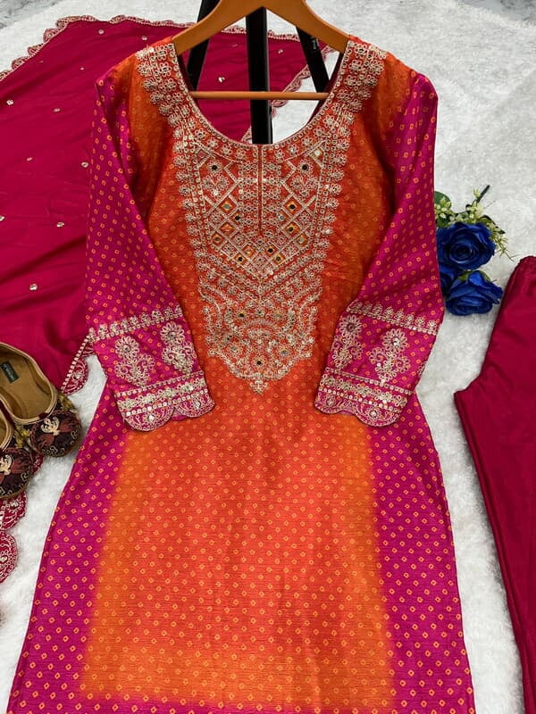 M1158:Beautiful 3Pcs Chinon Silk Dress