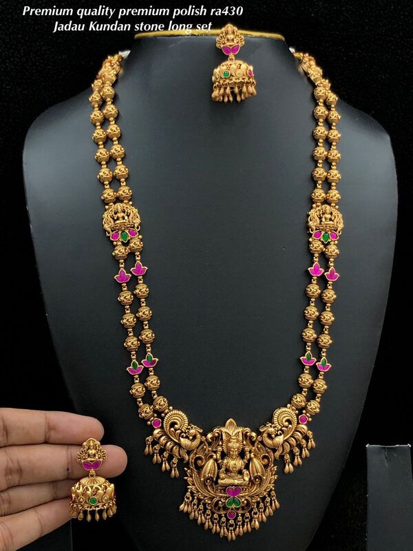 V393: Beautiful Premium Quality Premium Polish Jadau Kundan Stone Long Haram