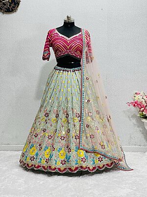 P704: Beautiful Bridal Wear Mirror Work Lehanga Sets