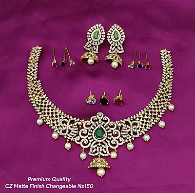V928: Beautiful Premium Quality CZ Matte Finish Changeable Necklace Set