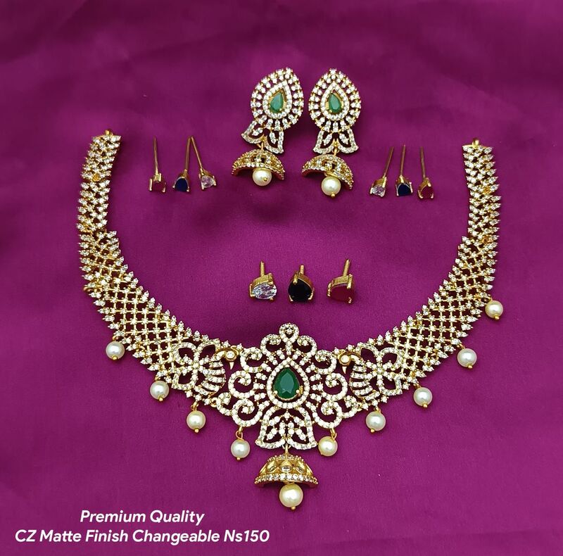 V928: Beautiful Premium Quality CZ Matte Finish Changeable Necklace Set