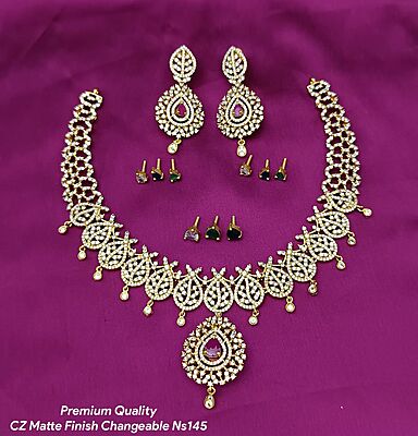 V930: Beautiful Premium Quality CZ Matte Finish Changeable Necklace Set