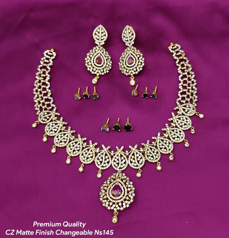 V930: Beautiful Premium Quality CZ Matte Finish Changeable Necklace Set