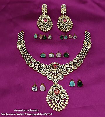 V931: Beautiful Premium Quality CZ Matte Finish Changeable Necklace Set