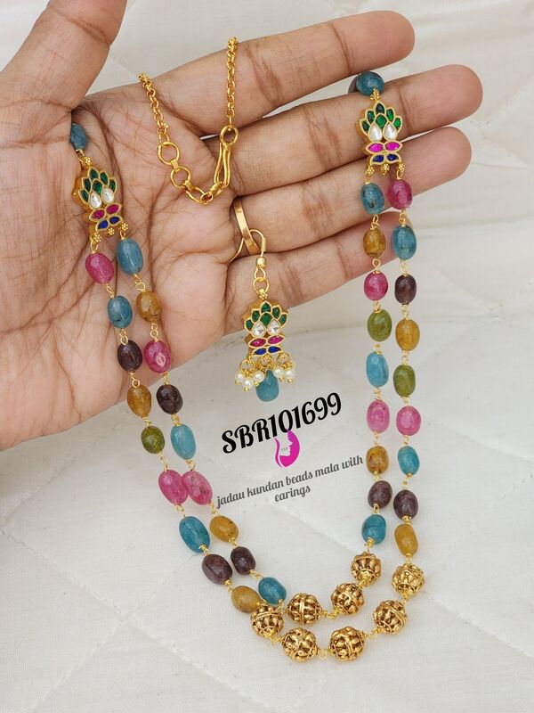 V944:Beautiful Jadau Kundan Beads Mala Set
