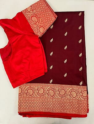 V116:Pure Banarasi Katan silk saree with stitched blouse