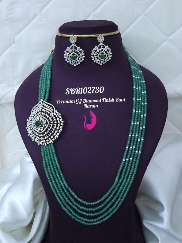 v967: Beautiful Premium GJ Diamond Finish Rani Haram Set