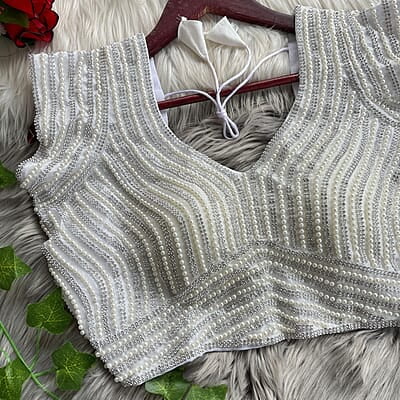 V137: Beautiful Readymade Pearls Work Blouse