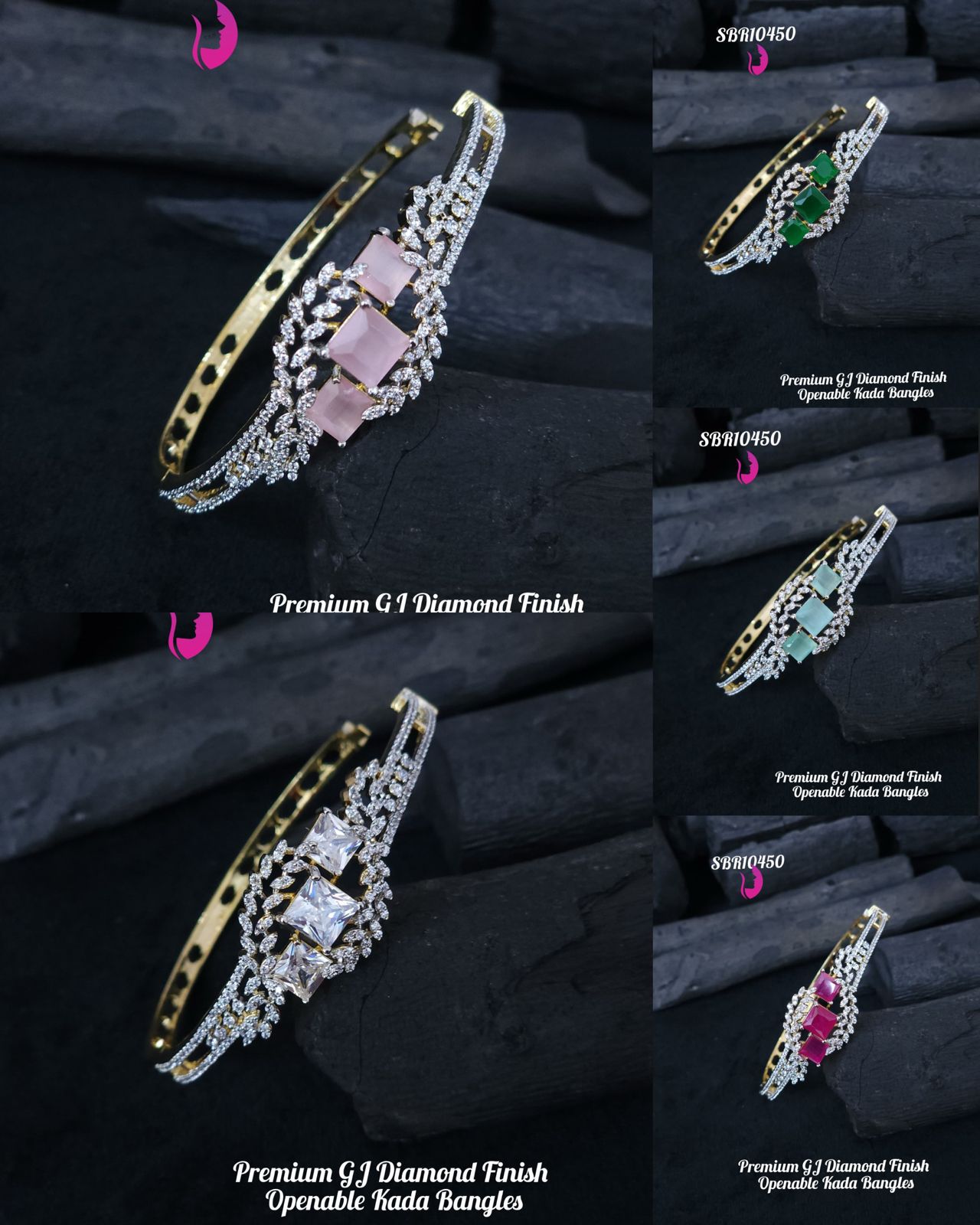 v1007: Beautiful Premium GJ Diamond Finish Openable Kada Bangles