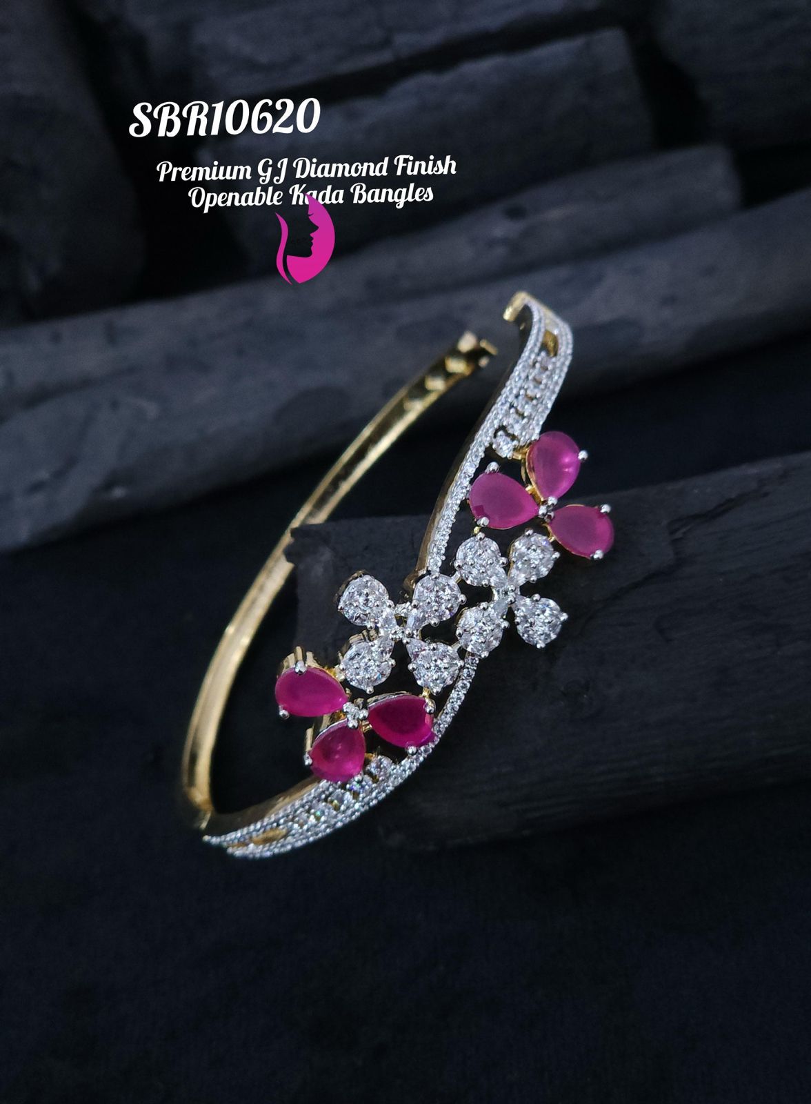 v1008: Beautiful Premium GJ Diamond Finish Openable Kada Bangles