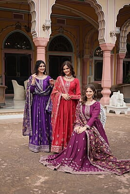 M1202: Beautiful Georgette Squins Embordiary Long Frocks With Duppata