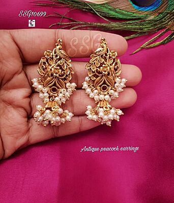 V405: Beautiful Antique Peacock Earrings