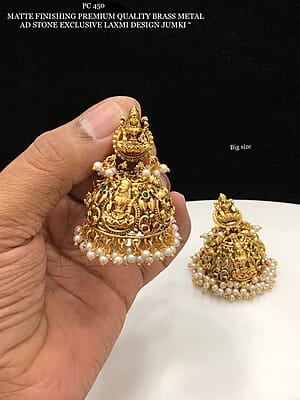 V347: Beautiful Matt Finishing  Premium Quality Brass Metal AD Stone Laxmi Desgin Jumki