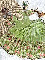 P591: Beautiful Designer Crushed Silk Lehenga Sets In Embodied Work Boders P591: Beautiful Designer Crushed Silk Lehenga Sets In Embodied Work Boders