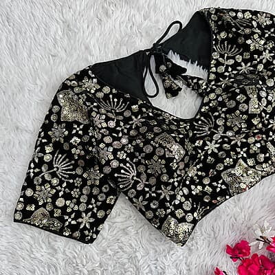 B3223: Beautiful Readymade Pure Velvete Gloden Sequins Embroidery Work