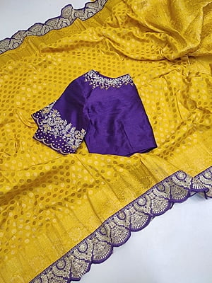 Pure Designer Banarasi Georgette Saree paired with rich Maggam Work Blouse