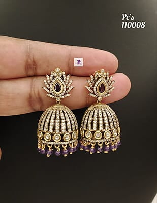 M025: White Ans Purple Stone Earrings