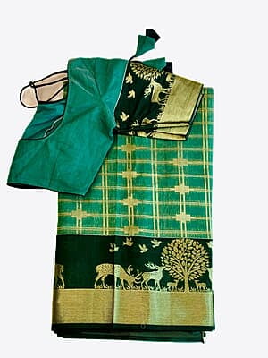 M765: Beautiful Cotton Silk Saree With Stitched Blouse