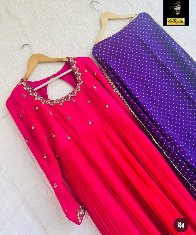 M1212: Beautiful Georgette  Maggam Work Frock With Duppata