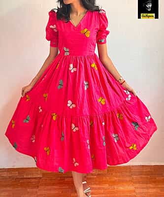 B3226: Beautiful Pure Kadhi Cotton Butterfly Frock