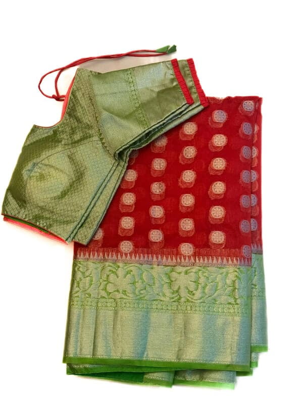 M770: Beautiful Banarasi Organza Silk Saree With Stitched Blouse M770: Beautiful Banarasi Organza Silk Saree With Stitched Blouse