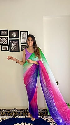 S007:Crushes Georgette Sequins Work Sarees