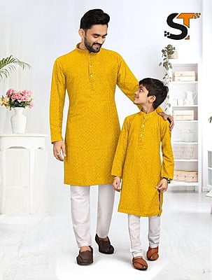 Father and Son Chikankari Kurta Pajama Set